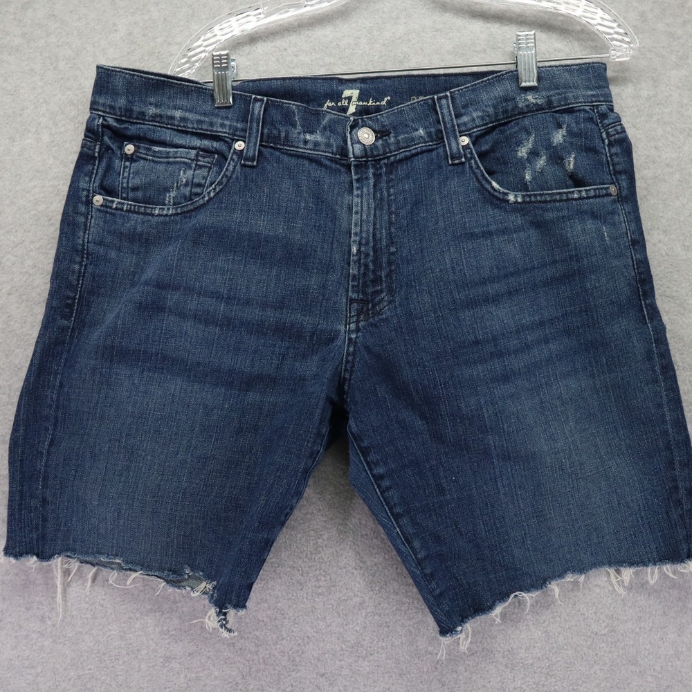 7 For All Mankind Jean Shorts Mens 36 Carsen Cut-Off 5-Pocket Stretch Denim Blue